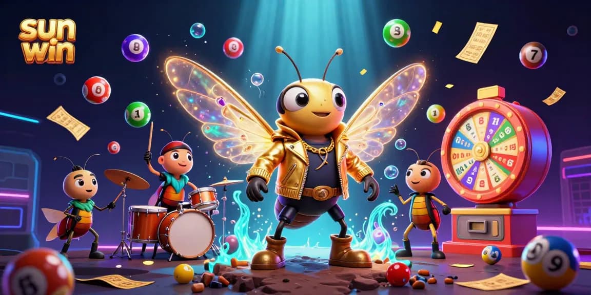 Experience sun win excitement with a vibrant lottery scene featuring dynamic elements and engaging characters.
