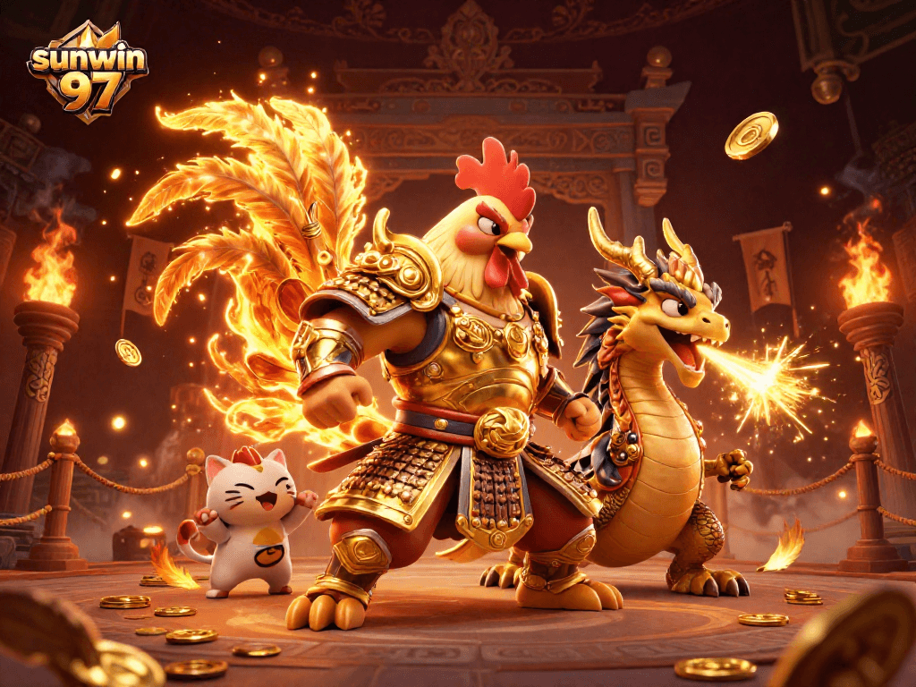 Experience the thrill of sunwin 97 with a vibrant casino-inspired scene featuring dynamic characters.