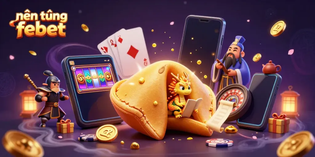 Engage in the interactive world of nền tảng febet with a vibrant casino scene featuring games and thematic characters.