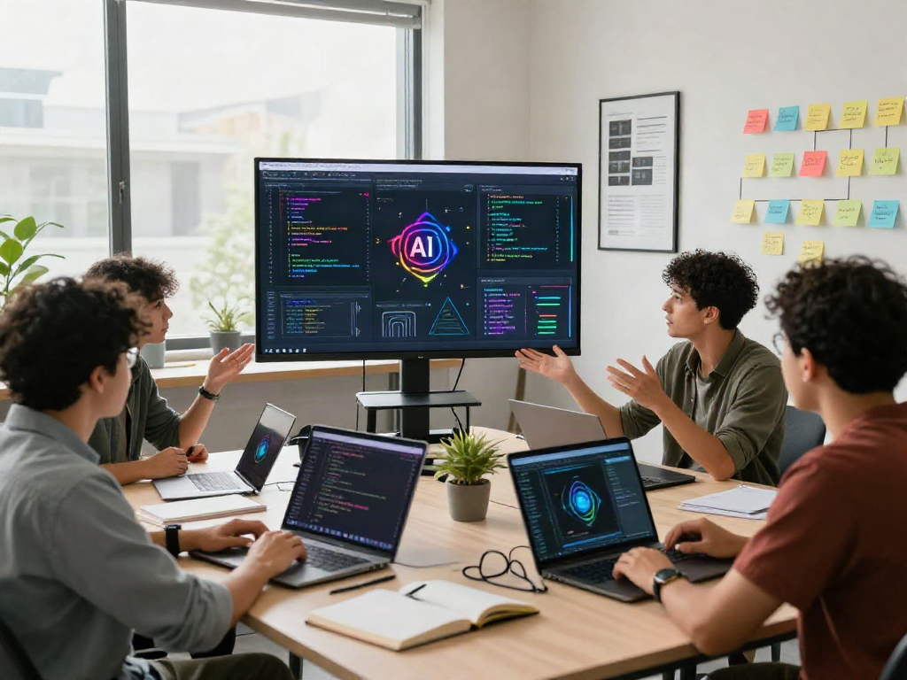 Collaborative tech team implementing spicy ai solutions in a vibrant workspace.